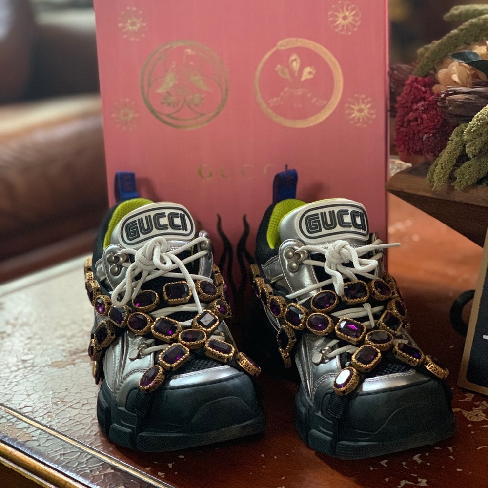 Gucci silver flashtrek sneakers